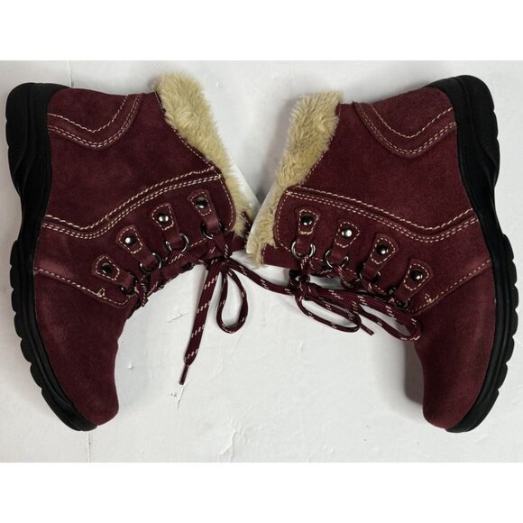 Earth Origins Womens Crowley Ankle Boots Water Repellant Suede Faux Fur Merlot 7 - Picture 8 of 14